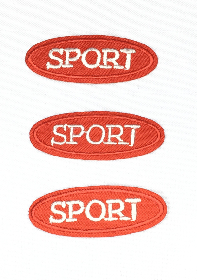 Термоаппликация Sport, 1,8х5 см., белый шрифт на красном, купить в Судаке